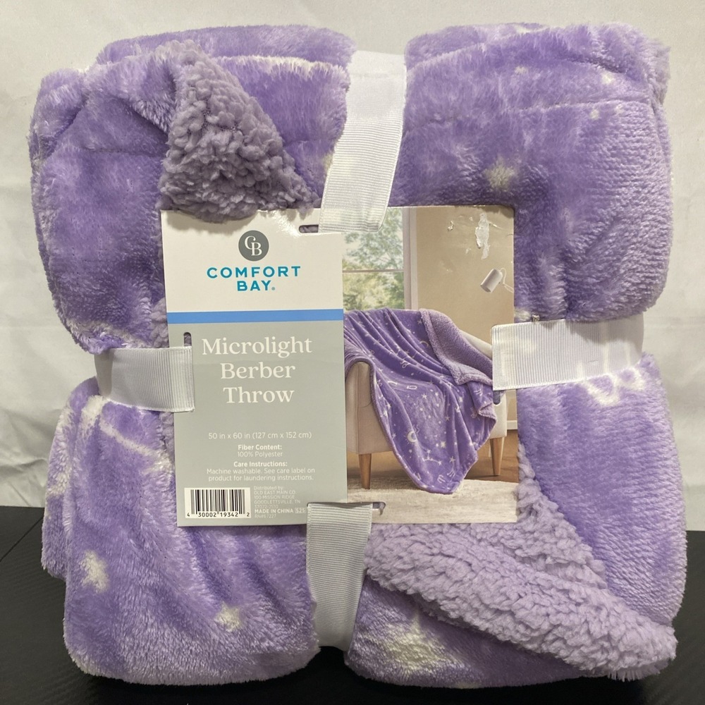 Purple Stars Astrology Comfort Bay Microlight Berber‎ Throw 50in x 60in